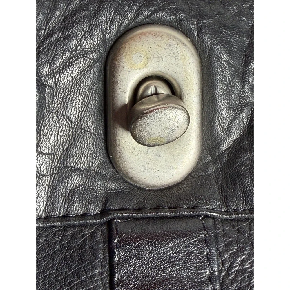 Vintage 90s Black Leather Messenger Unisex Black Large Laptop‎ Bag IMPERFECTIONS
